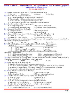 Đề kiểm tra 1 tiết lần 1 học kỳ I môn Hóa học Lớp 12 - Năm học 2017-2018 - Trường THPT Hàn Thuyên