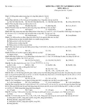 Đề kiểm tra 1 tiết ôn tập Hidrocacbon môn Hóa học Lớp 11