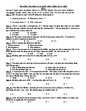 Đề kiểm tra 45 phút lần 2 môn Hóa học Lớp 12 - Đề A - Năm học 2019-2020 (Có đáp án)