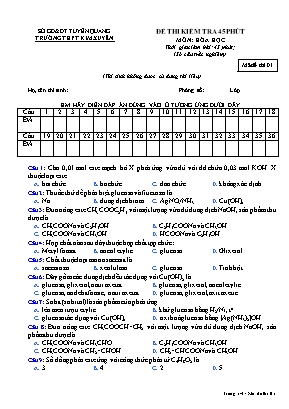Đề kiểm tra 45 phút môn Hóa học Lớp 12 - Mã đề 01 - Trường THPT Kim Xuyên