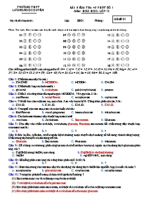 Đề kiểm tra 45 phút số 1 môn Hóa học Lớp 12 - Mã đề D1 - Trường THPT Lương Ngọc Quyến