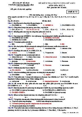 Đề kiểm tra chất lượng giữa kì I môn Hóa học Lớp 12 - Mã đề 123 - Trường THPT B Thanh Liêm (Kèm đáp án)