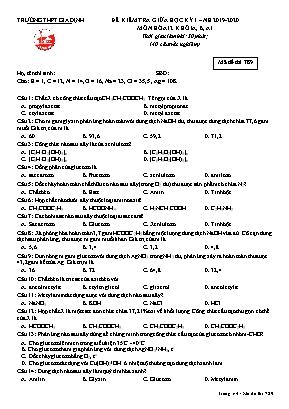 Đề kiểm tra giữa học kỳ I môn Hóa học Lớp 12 Khối A, B, A1 - Mã đề 789 - Năm học 2019-2020 - Trường THPT Gia Định