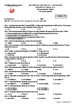 Đề kiểm tra giữa học kỳ I môn Hóa học Lớp 12 Khối A, B, A1 - Mã đề 678 - Năm học 2019-2020 - Trường THPT Gia Định