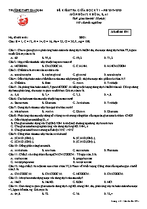 Đề kiểm tra giữa học kỳ I môn Hóa học Lớp 12 Khối A, B, A1 - Mã đề 891 - Năm học 2019-2020 - Trường THPT Gia Định