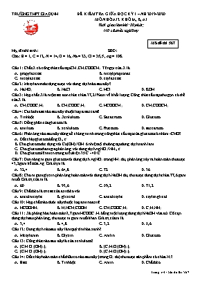 Đề kiểm tra giữa học kỳ I môn Hóa học Lớp 12 Khối A, B, A1 - Mã đề 567 - Năm học 2019-2020 - Trường THPT Gia Định