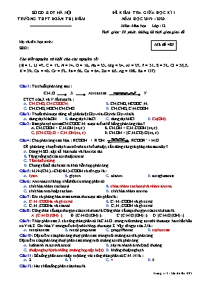 Đề kiểm tra giữa học kỳ I môn Hóa học Lớp 12 - Mã đề 485 - Năm học 2019-2020 - Trường THPT Đoàn Thị Điểm (Kèm đáp án)