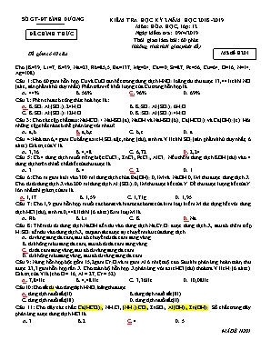 Đề kiểm tra học kỳ 2 môn Hóa học Lớp 12 - Mã đề H201 - Năm học 2018-2019 - Sở giáo dục và đào tạo Bình Dương