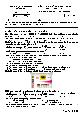 Đề kiểm tra học kỳ I môn Hóa học Lớp 11 - Mã đề 320 - Năm học 2019-2020 - Sở giáo dục và đào tạo Quảng Nam