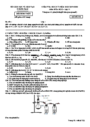 Đề kiểm tra học kỳ I môn Hóa học Lớp 11 - Mã đề 322 - Năm học 2019-2020 - Sở giáo dục và đào tạo Quảng Nam