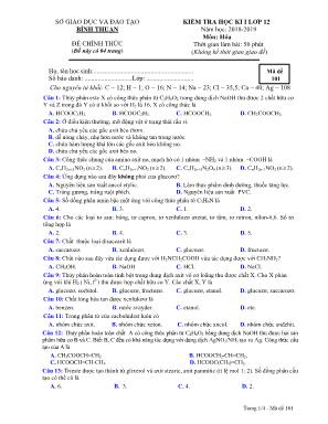 Đề kiểm tra học kỳ I môn Hóa học Lớp 12 - Mã đề 101 - Năm học 2018-2019 - Sở giáo dục và đào tạo Bình Thuận (Có đáp án)
