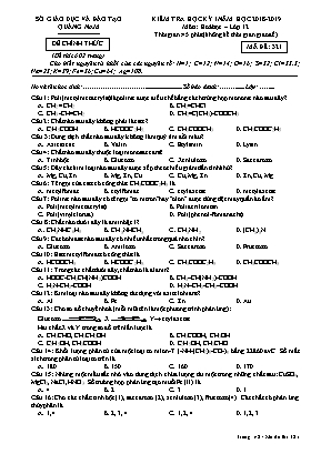 Đề kiểm tra học kỳ I môn Hóa học Lớp 12 - Mã đề 321 - Năm học 2018-2019 - Sở giáo dục và đào tạo Quảng Nam