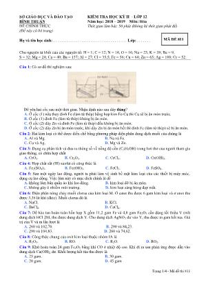 Đề kiểm tra học kỳ II môn Hóa học Lớp 12 - Mã đề 811 - Năm học 2018-2019 - Sở giáo dục và đào tạo Bình Thuận
