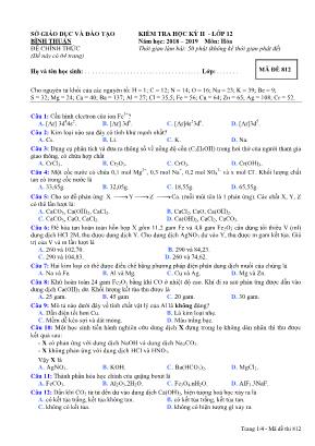 Đề kiểm tra học kỳ II môn Hóa học Lớp 12 - Mã đề 812 - Năm học 2018-2019 - Sở giáo dục và đào tạo Bình Thuận