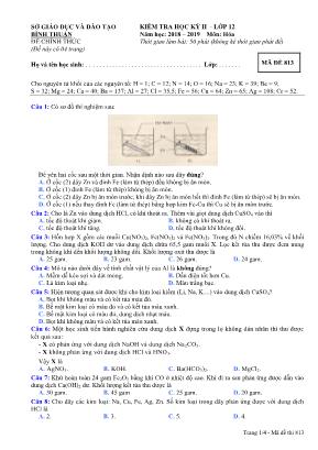 Đề kiểm tra học kỳ II môn Hóa học Lớp 12 - Mã đề 813 - Năm học 2018-2019 - Sở giáo dục và đào tạo Bình Thuận
