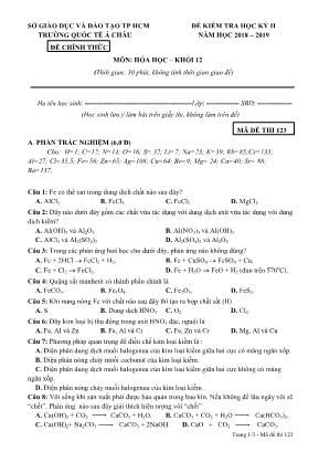 Đề kiểm tra học kỳ II môn Hóa học Lớp 12 (Trắc nghiệm) - Mã đề 123 - Năm học 2018-2019 - Trường quốc tế Á Châu