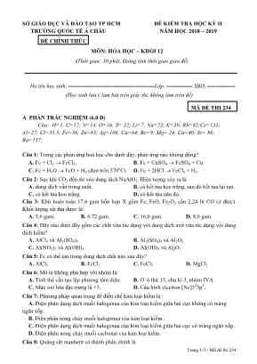 Đề kiểm tra học kỳ II môn Hóa học Lớp 12 (Trắc nghiệm) - Mã đề 234 - Năm học 2018-2019 - Trường quốc tế Á Châu