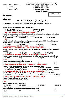 Đề kiểm tra khảo sát chất lượng đầu năm môn Hóa học Lớp 12 - Mã đề 142 - Năm học 2018-2019 - Sở giáo dục và đào tạo Gia Lai (Kèm đáp án)