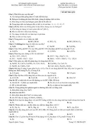 Đề kiểm tra môn Hóa học Lớp 10 (Cơ bản) - Mã đề QT2 - Trường THPT Huỳnh Mẫn Đạt
