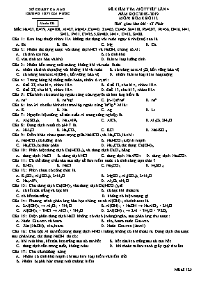 Đề kiểm tra một tiết lần 4 môn Hóa học Lớp 12 - Mã đề 125 - Năm học 2018-2019 - Trường THPT Cái Nước
