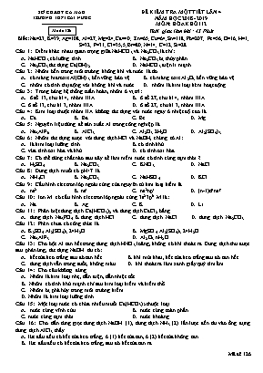 Đề kiểm tra một tiết lần 4 môn Hóa học Lớp 12 - Mã đề 126 - Năm học 2018-2019 - Trường THPT Cái Nước
