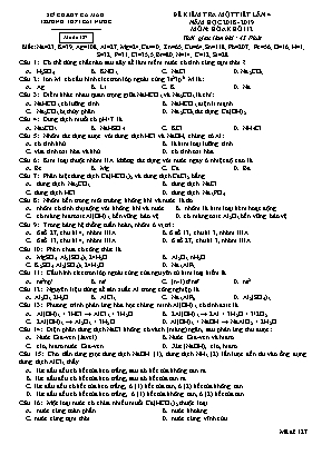 Đề kiểm tra một tiết lần 4 môn Hóa học Lớp 12 - Mã đề 127 - Năm học 2018-2019 - Trường THPT Cái Nước