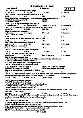 Đề kiểm tra tháng 4 lần I môn Hóa học Lớp 12 - Mã đề 2