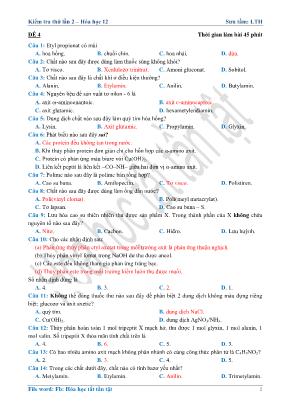 Đề kiểm tra thử lần 2 môn Hóa học Lớp 12 - Đề 4 (Kèm đáp án)