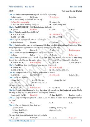 Đề kiểm tra thử lần 2 môn Hóa học Lớp 12 - Đề 5 (Kèm đáp án)