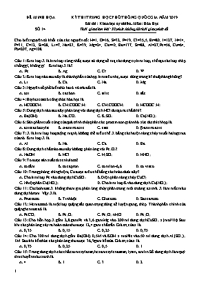 Đề minh họa kỳ thi THPT Quốc gia môn Hóa học năm 2019 - Đề số 14 (Có đáp án)