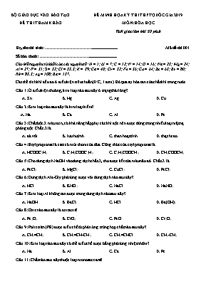 Đề minh họa kỳ thi THPT Quốc gia môn Hóa học năm 2019 - Mã đề 001 - Bộ giáo dục và đào tạo (Có đáp án)