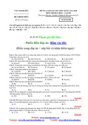 Đề ôn luyện kì thi THPT Quốc gia môn Hóa học lần 6 năm 2020 - Mã đề 008 - Tào Mạnh Đức (Có đáp án)