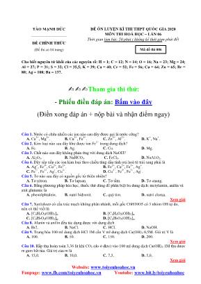 Đề ôn luyện kì thi THPT Quốc gia môn Hóa học lần 6 năm 2020 - Mã đề 006 - Tào Mạnh Đức (Có đáp án)