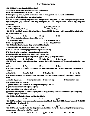 Đề ôn tập phần kim loại môn Hóa học Lớp 12
