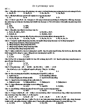 Đề ôn tập thi học kỳ II môn Hóa học Lớp 12 - Đề 1