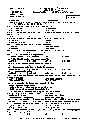 Đề ôn thi học kỳ I môn Hóa học Lớp 12 - Mã đề 517 - Năm học 2018-2019