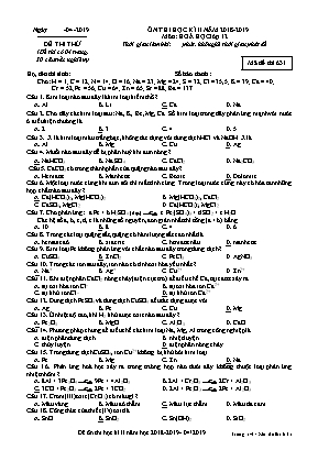 Đề ôn thi học kỳ II môn Hóa học Lớp 12 - Mã đề 631 - Năm học 2018-2019