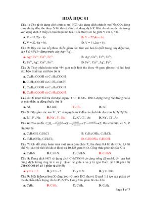 Đề ôn thi THPT Quốc gia môn Hóa học - Đề 01 (Kèm đáp án)