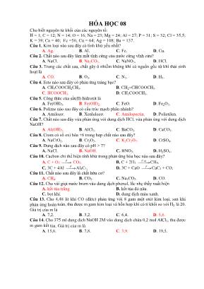 Đề ôn thi THPT Quốc gia môn Hóa học - Đề 08 (Kèm đáp án)