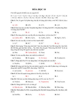 Đề ôn thi THPT Quốc gia môn Hóa học - Đề 10 (Kèm đáp án)