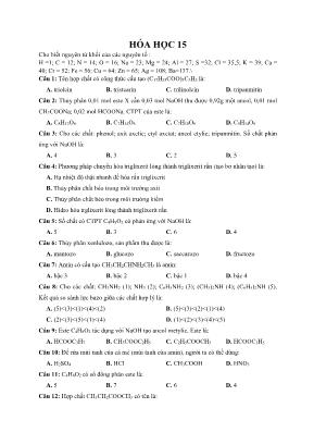 Đề ôn thi THPT Quốc gia môn Hóa học - Đề 15