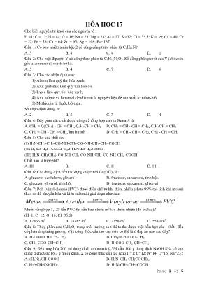 Đề ôn thi THPT Quốc gia môn Hóa học - Đề 17