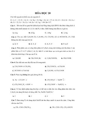 Đề ôn thi THPT Quốc gia môn Hóa học - Đề 20