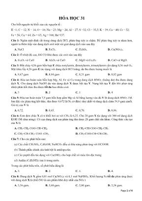 Đề ôn thi THPT Quốc gia môn Hóa học - Đề 31 (Có đáp án)