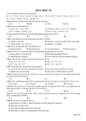 Đề ôn thi THPT Quốc gia môn Hóa học - Đề 54 (Có đáp án)
