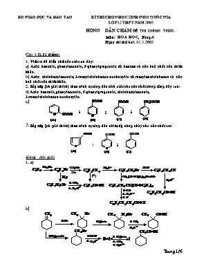 Đề thi chọn học sinh giỏi Quốc gia môn Hóa học Lớp 12 THPT năm 2005 (Hữu cơ) - Bảng A - Bộ giáo dục và đào tạo