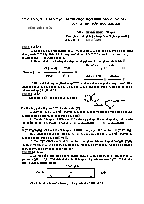 Đề thi chọn học sinh giỏi Quốc gia môn Hóa học THPT - Bảng A - Năm học 2000-2001 - Bộ giáo dục và đào tạo