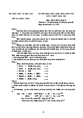 Đề thi chọn học sinh giỏi Quốc gia môn Hóa học (Vô cơ) Lớp 12 THPT năm 2005 - Bảng B - Bộ giáo dục và đào tạo