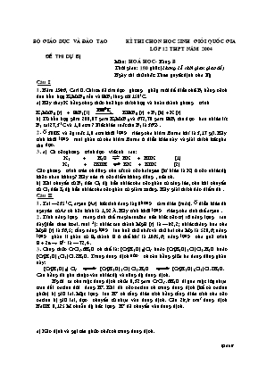 Đề thi dự bị chọn học sinh giỏi Quốc gia môn Hóa học Lớp 12 THPT năm 2004 (Vô cơ) - Bảng B - Bộ giáo dục và đào tạo
