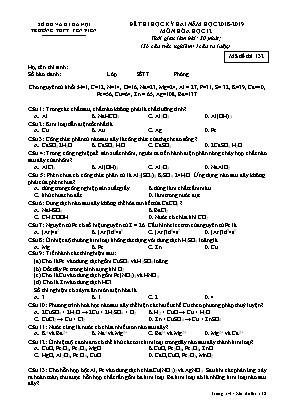 Đề thi học kỳ 2 môn Hóa học Lớp 12 - Mã đề 132 - Năm học 2018-2019 - Trường THPT Yên Viên